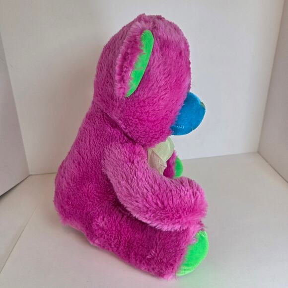 Goffa Pink Blue Green Plush Teddy Bear with Bow ~11.5" Sitting Stuffed Animal - Picture 2 of 10